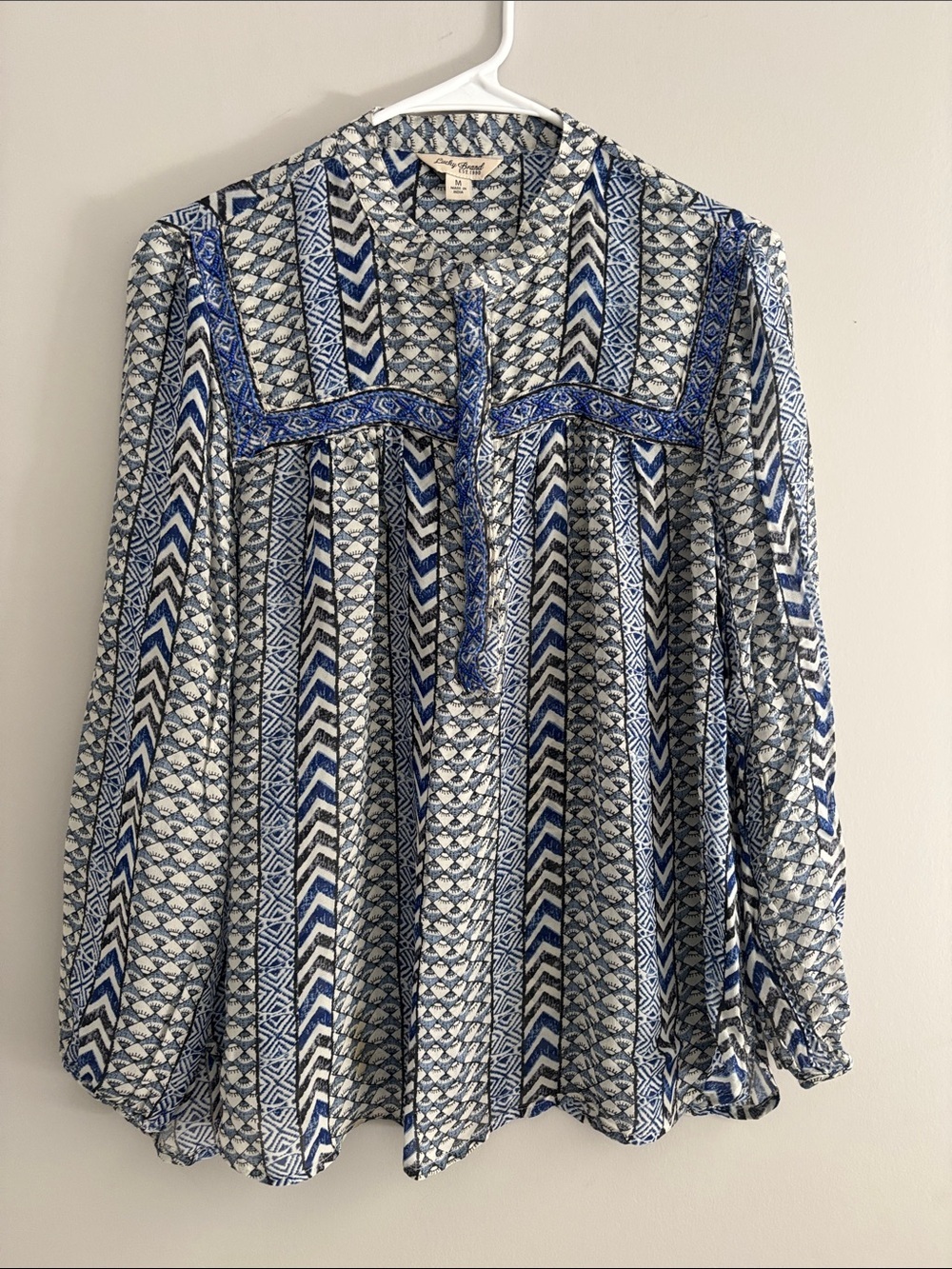 Lucky Brand Blue & White Printed Peasant Blouse